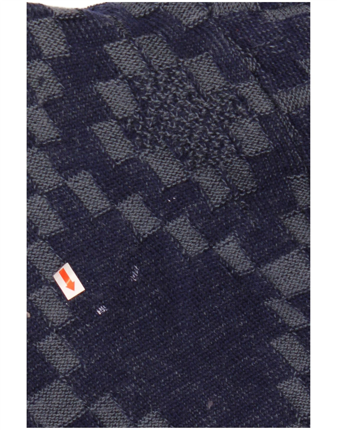 VINTAGE Homme Cardigan Pull Grand Bleu Marine Géométrique Viscose