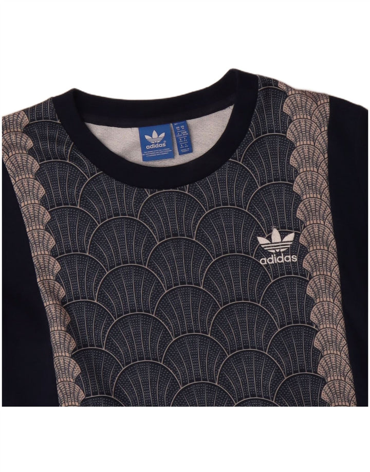 ADIDAS Sweat-shirt graphique pour femme UK 14 Bleu marine moyen géométrique