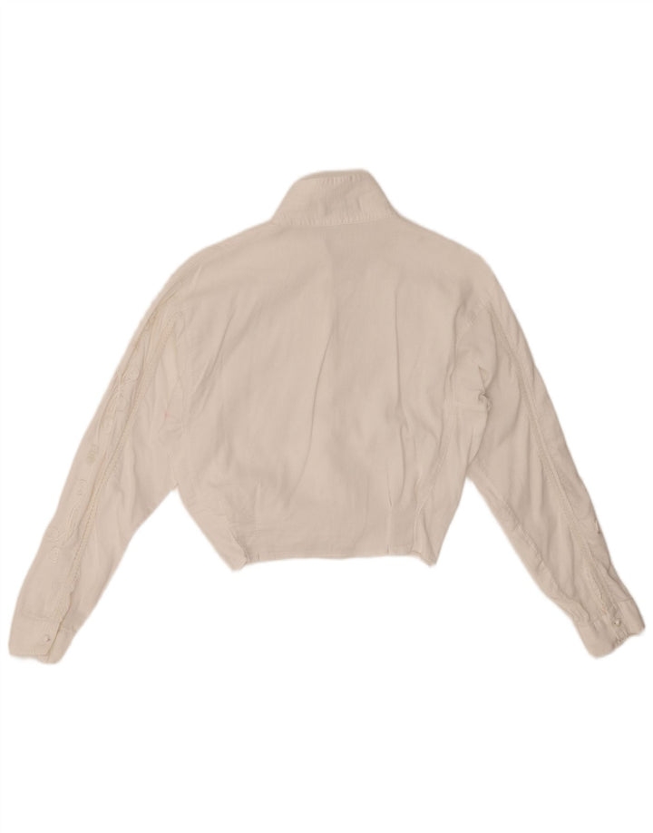 LES COPAINS Chemisier court en velours côtelé pour femme UK 12 Medium White Floral