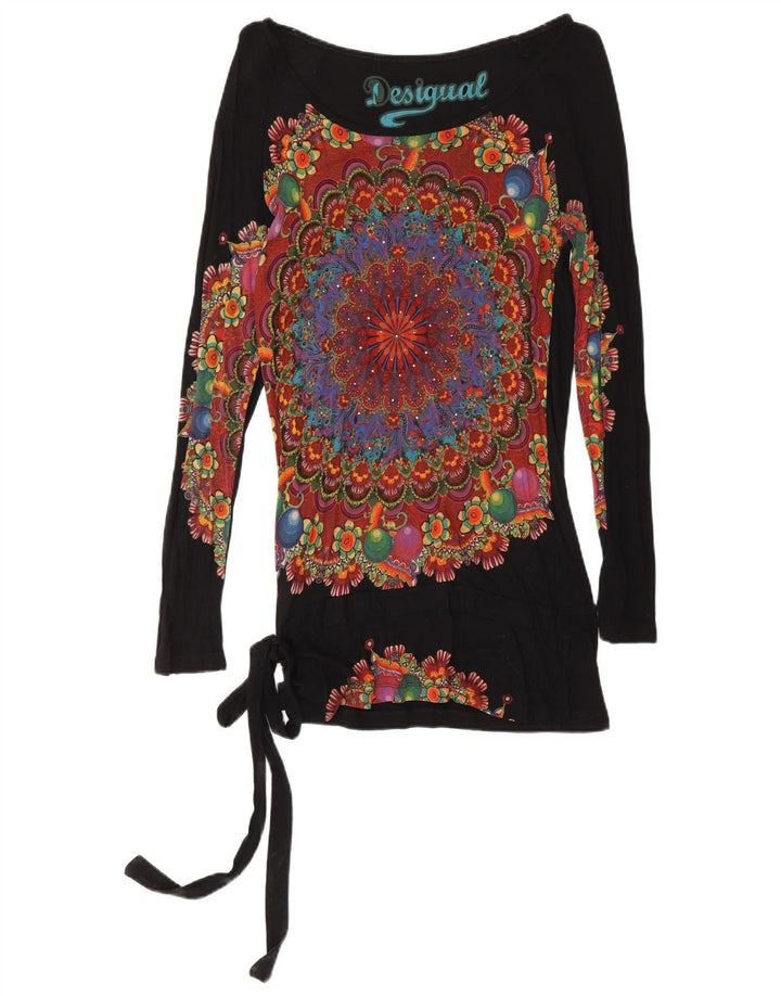 Desigual Tunique graphique à manches longues pour femme UK 12 Noir moyen