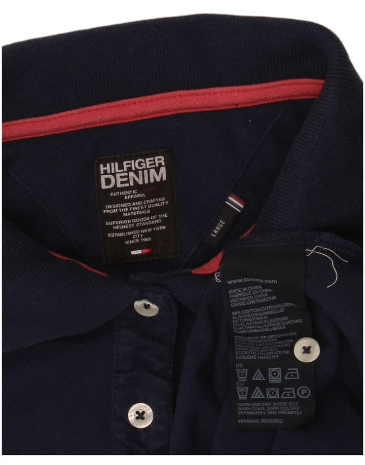 TOMMY HILFIGER Polo Femme UK 14 Large Bleu Marine Coton