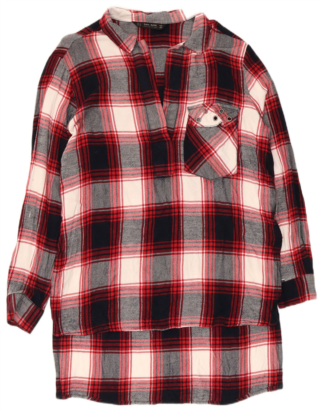 Zara Chemise longue en flanelle pour femme UK 14 Viscose à carreaux rouge moyen
