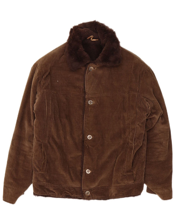 vintage Mens Sherpa Corduroy Veste UK 36 Petit Brun