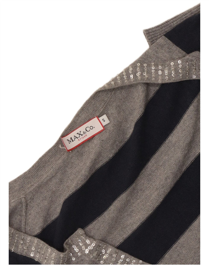 Max & Co. Pull col en V pour femme UK 10 Petit gris rayé