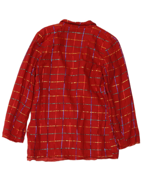 MONSOON Veste blazer 1 bouton pour femme UK 12 en coton à carreaux bordeaux moyen