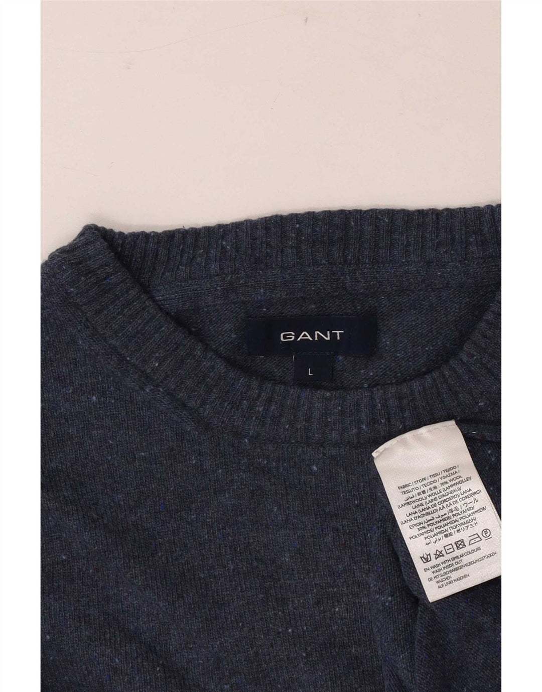 Gant Pull à col rond pour homme en laine mouchetée bleue