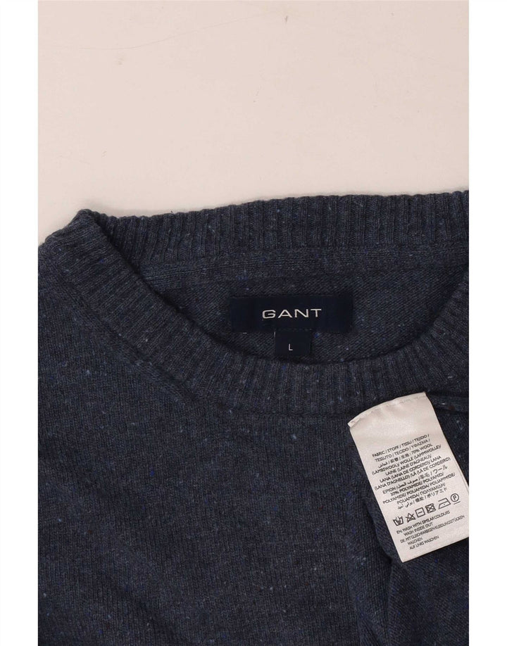 Gant Pull à col rond pour homme en laine mouchetée bleue