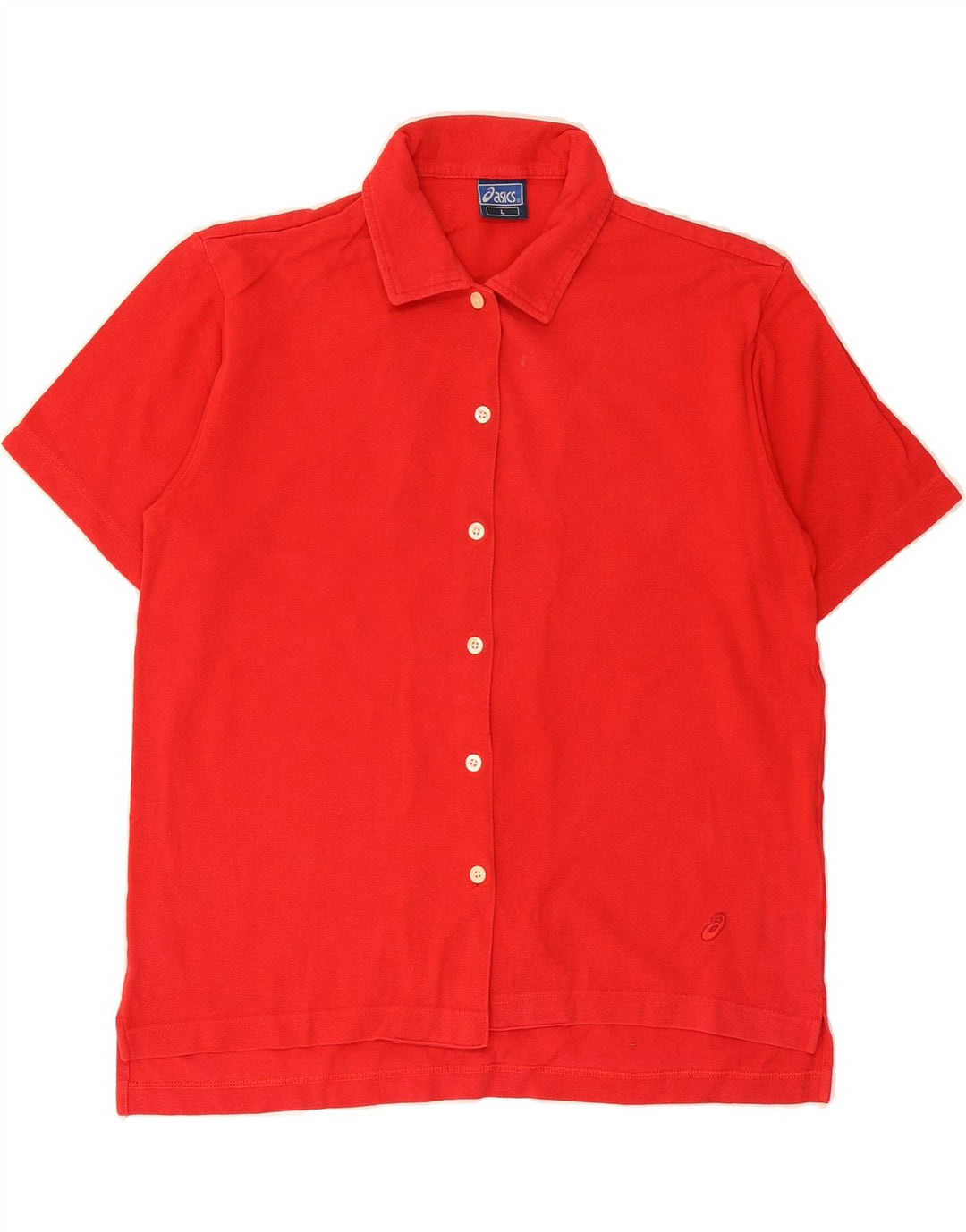 ASICS Womens Short Sleeve Shirt UK 16 Large Red Cotton Vintage Asics and Second-Hand Asics from Messina Hembry 