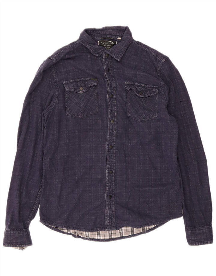 Guess Chemise Homme Taille 36 Petit Bleu Marine Carreaux Coton