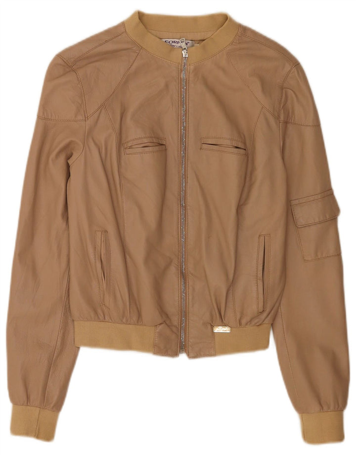 Forpen Veste bomber en cuir court pour femme UK 10 Petit Beige