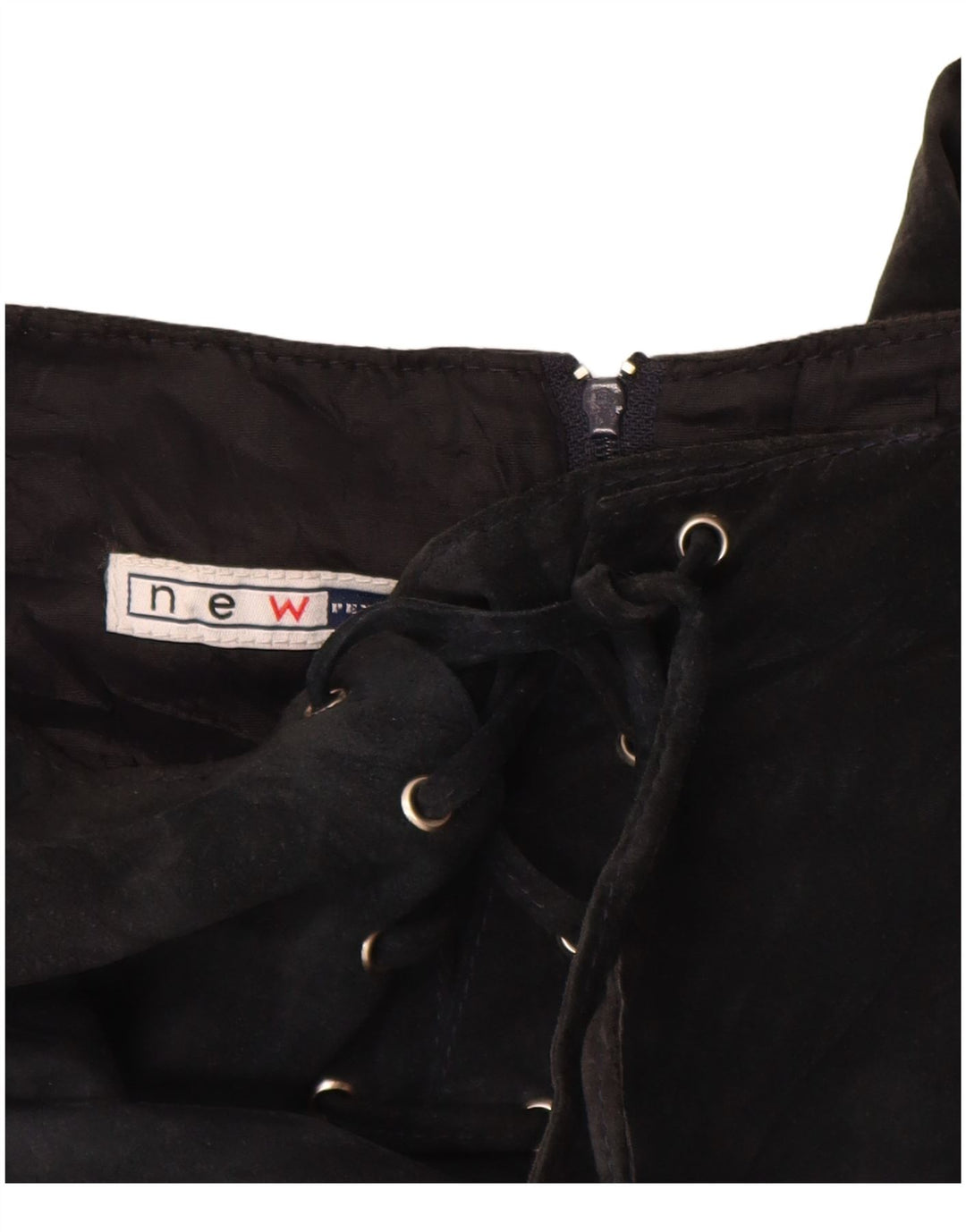 VINTAGE Femme Daim Maxi Jupe UK 10 Petit W26 Cuir Noir