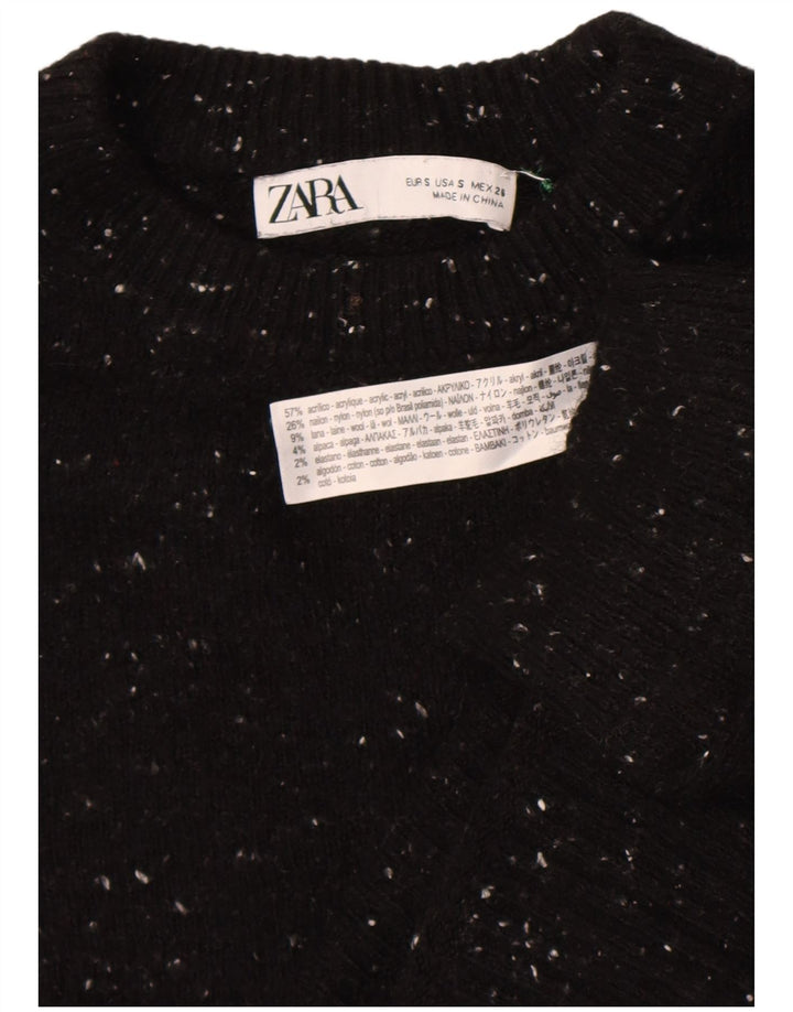 Zara Pull surdimensionné à col rond pour femme UK 10 Petit noir moucheté