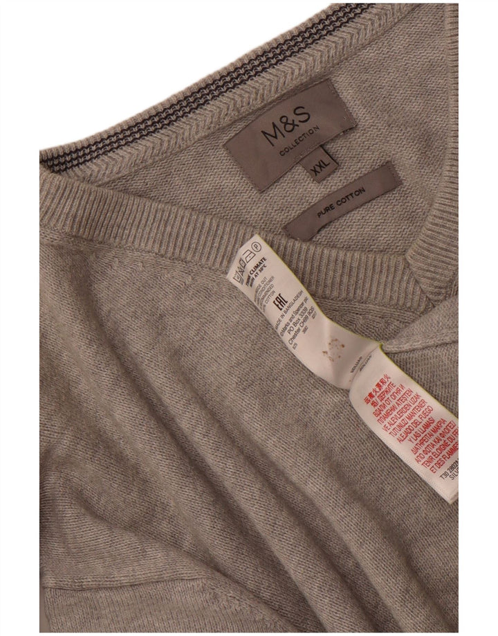 Marks & Spencer Pull col V pour homme 2XL Gris Coton