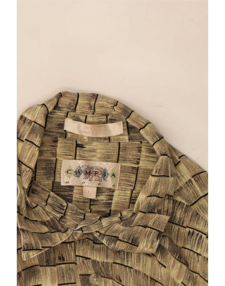 vintage Chemise à manches courtes pour hommes Grande rayonne rayée beige