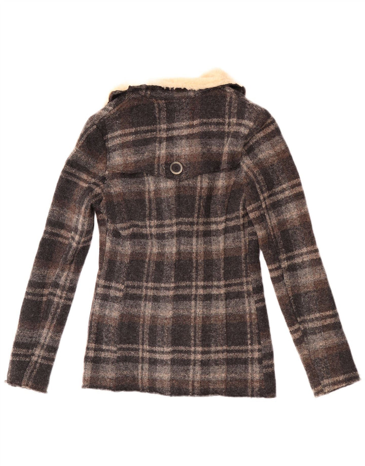 Caban femme vintage IT 42 laine à carreaux gris moyen