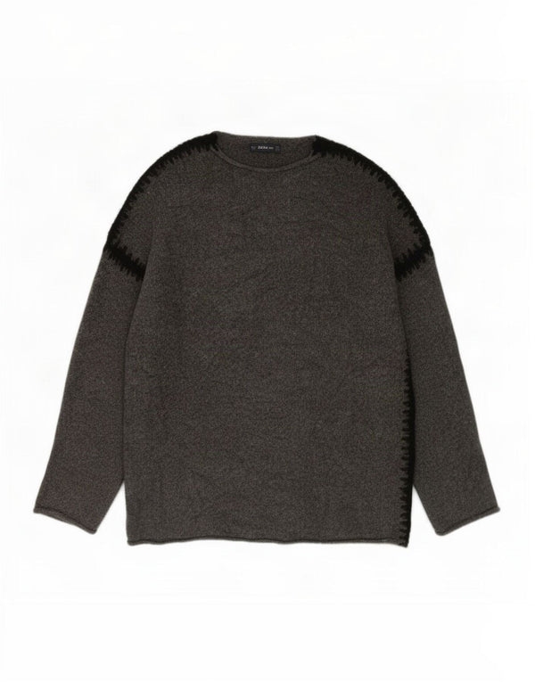 Zara Pull surdimensionné à col rond pour femme UK 10 Petit Acrylique Gris
