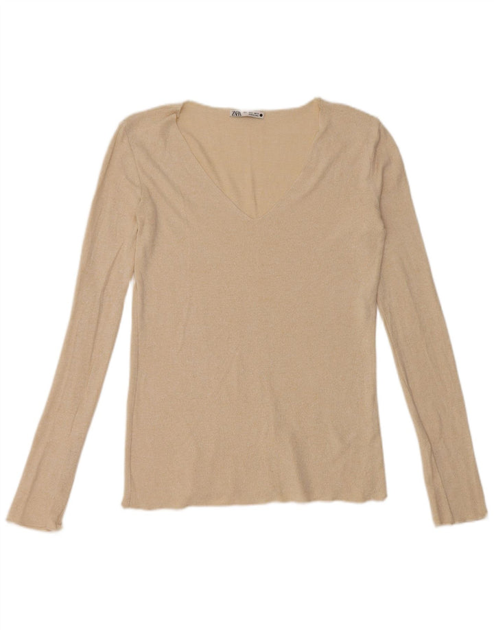 Zara Femme Top Manches Longues UK 10 Petit Beige