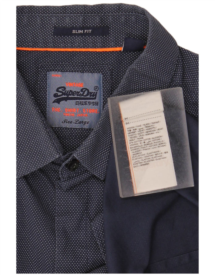 Superdry Chemise Slim Fit Large Bleu Marine En Coton À Pois