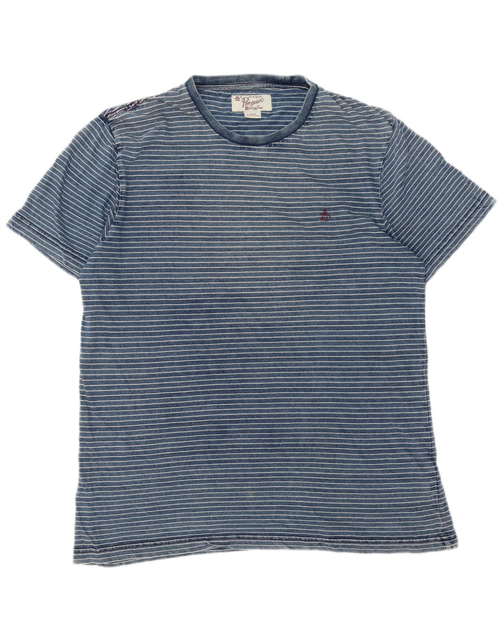Penguin T-Shirt Homme Haut Large Bleu Rayé Coton