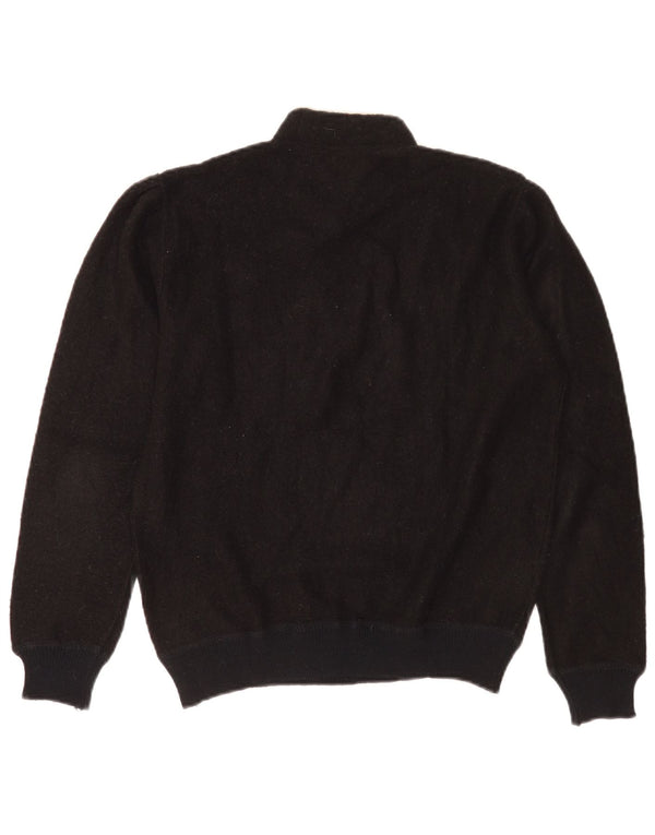 vintage Femmes Turtle Neck Jumper Pull UK 14 Moyen Noir Floral