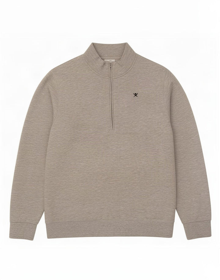 Hackett Sweat-shirt à col zippé pour homme, coupe classique, grand gris moucheté