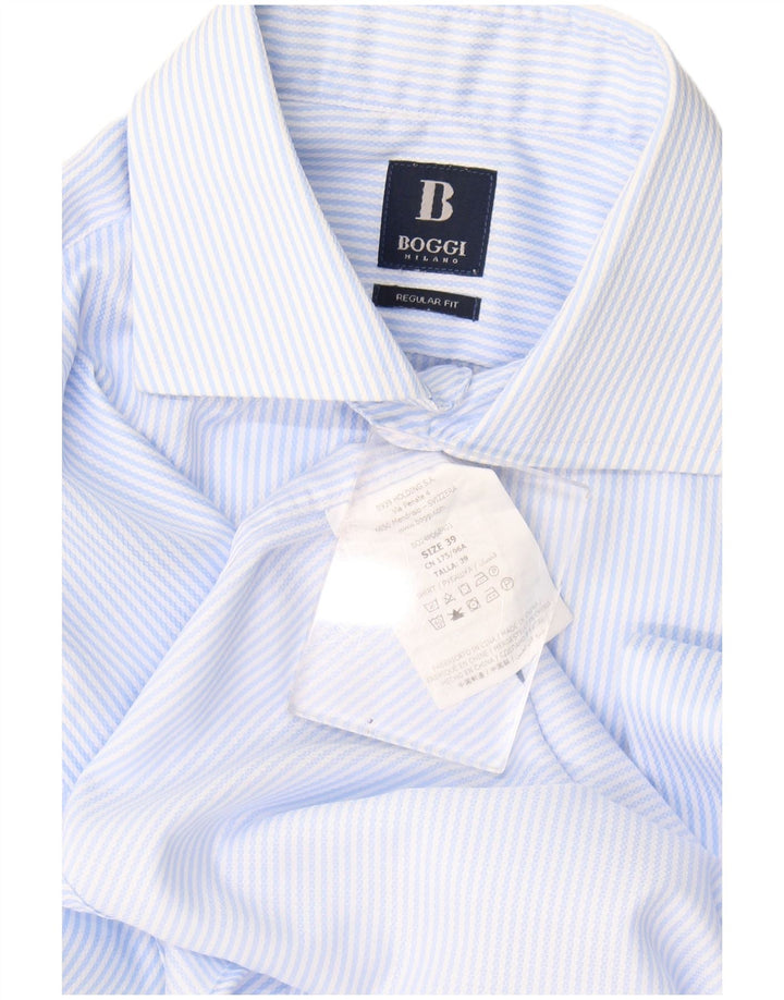 Boggi Chemise coupe régulière pour homme Taille 39 15 1/2 Coton rayé bleu moyen