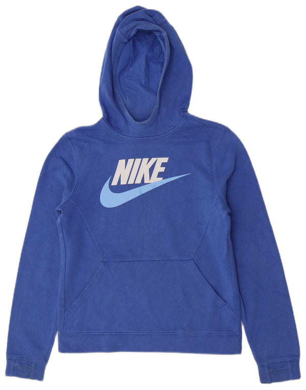 Nike Boys Graphic Hoodie Jumper 12-13 Years Large Blue Cotton