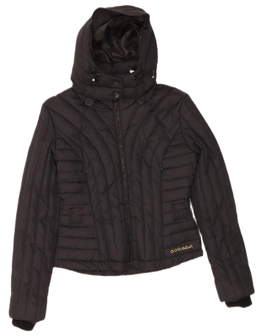 Killah Veste matelassée à capuche pour femme UK 14 Medium Black Nylon