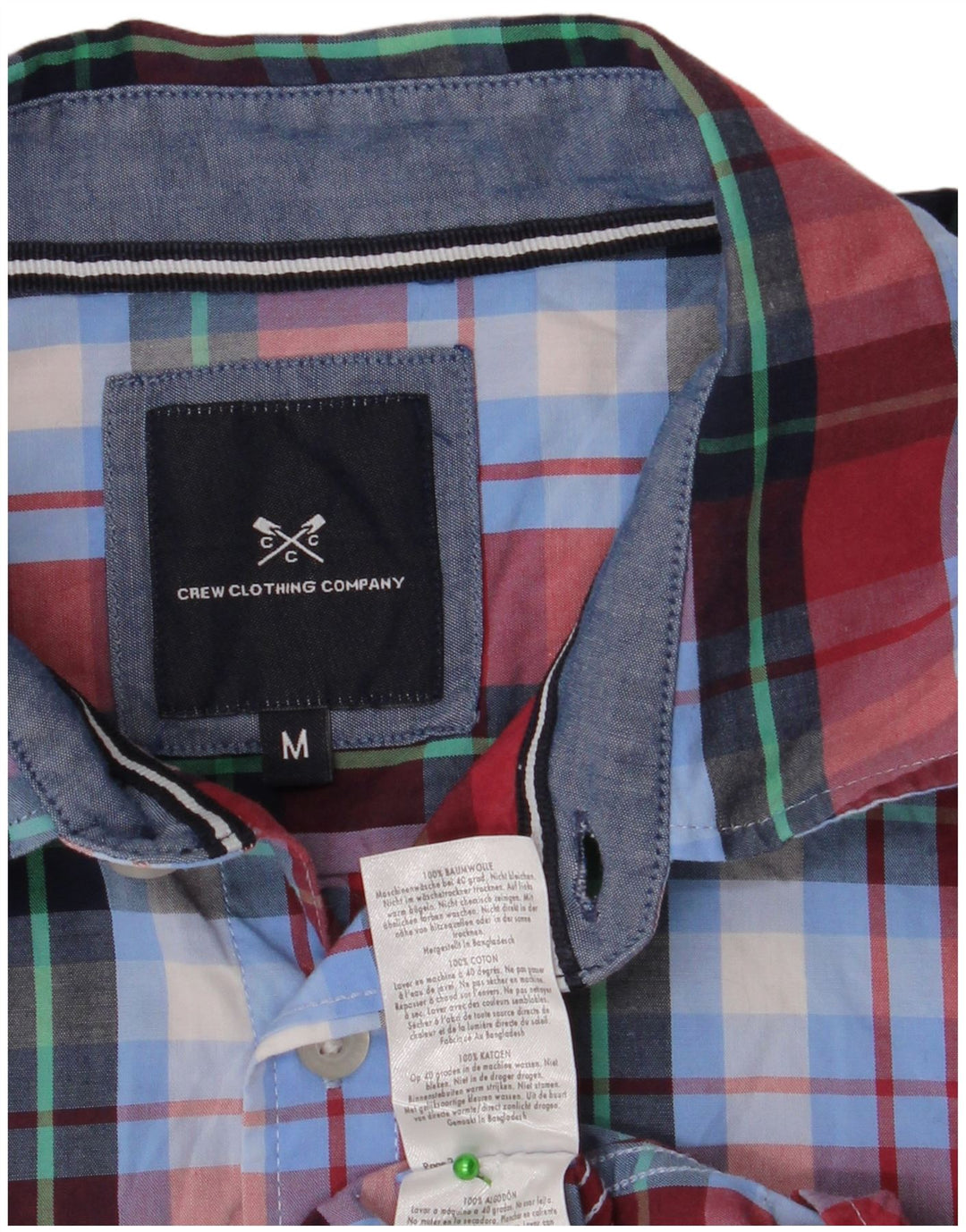 CREW CLOTHING Chemise à manches courtes homme en coton à carreaux bleu moyen