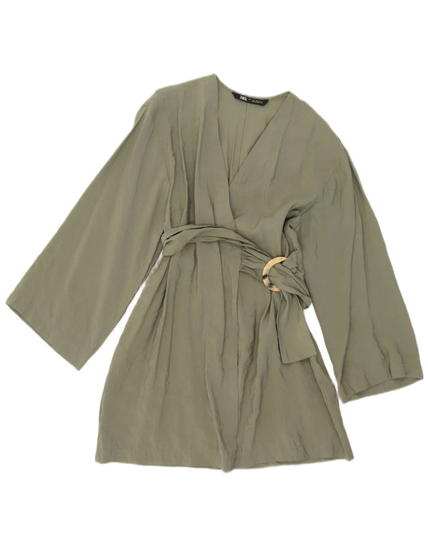 Robe portefeuille Zara pour femme UK 10 Small Kaki Modal