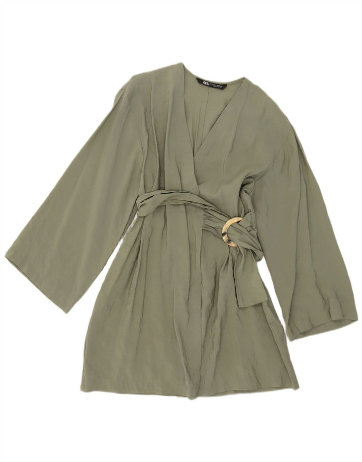 Robe portefeuille Zara pour femme UK 10 Small Kaki Modal