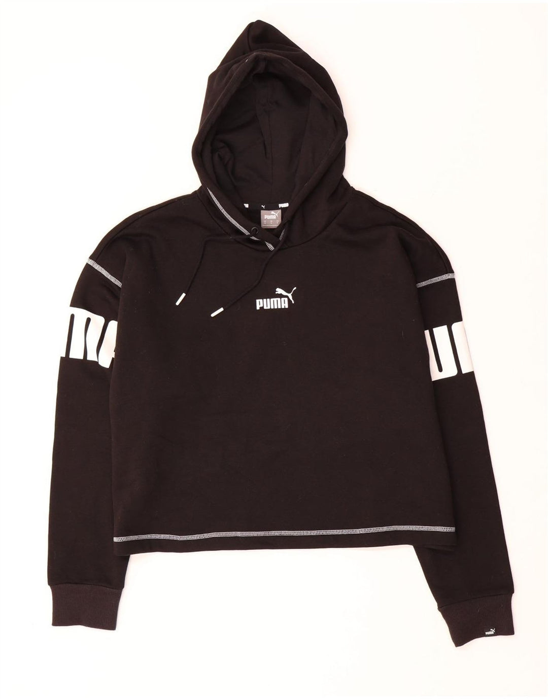 PUMA Pull à capuche graphique surdimensionné pour femme UK 14 Coton noir moyen