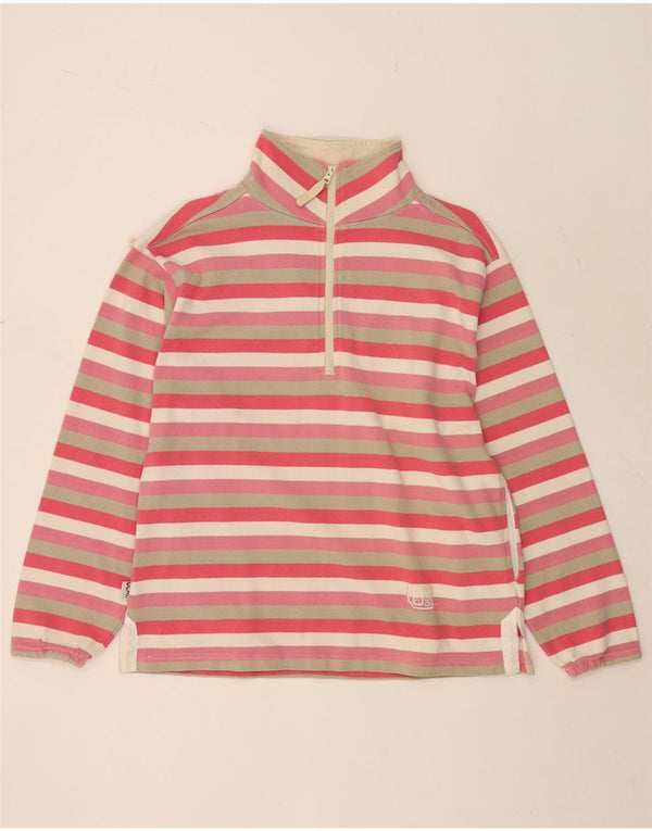 vintage Womens Zip Neck Sweatshirt Jumper UK 16 Grand coton rayé rose