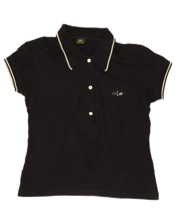 Lee Polo court pour femme UK 14 Large Noir Coton
