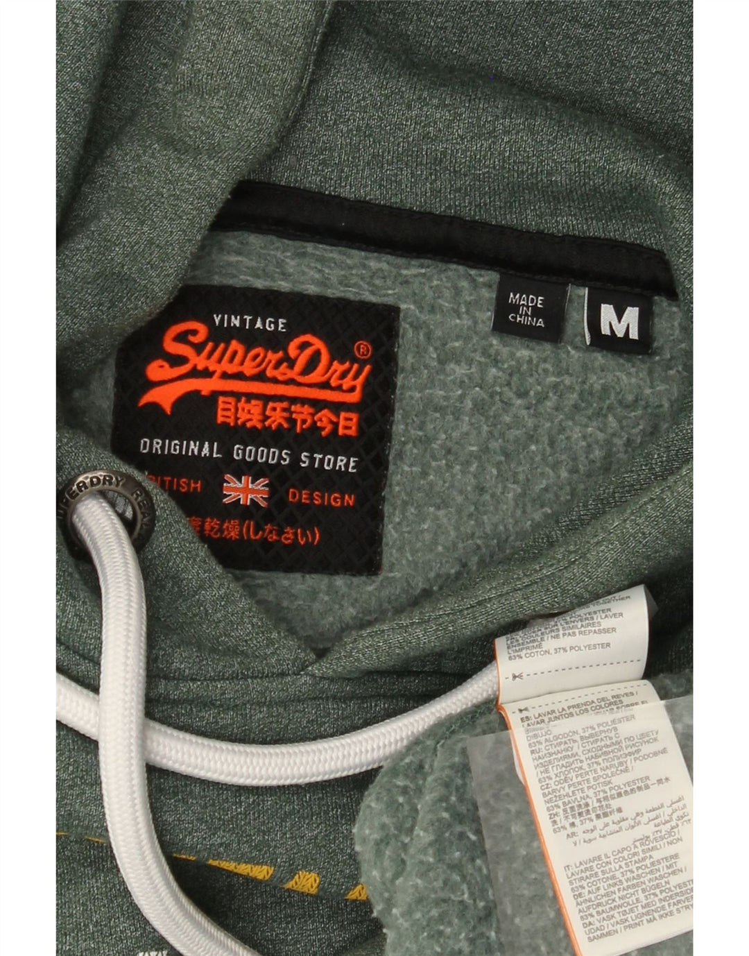 SUPERDRY Pull à Capuche Graphique Homme Vert Moyen Moucheté Coton
