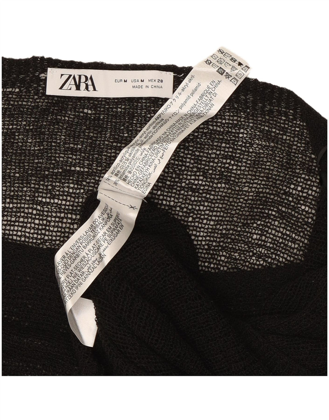 Zara Femme Poncho Blouse Top UK 12 Moyen Noir Acrylique