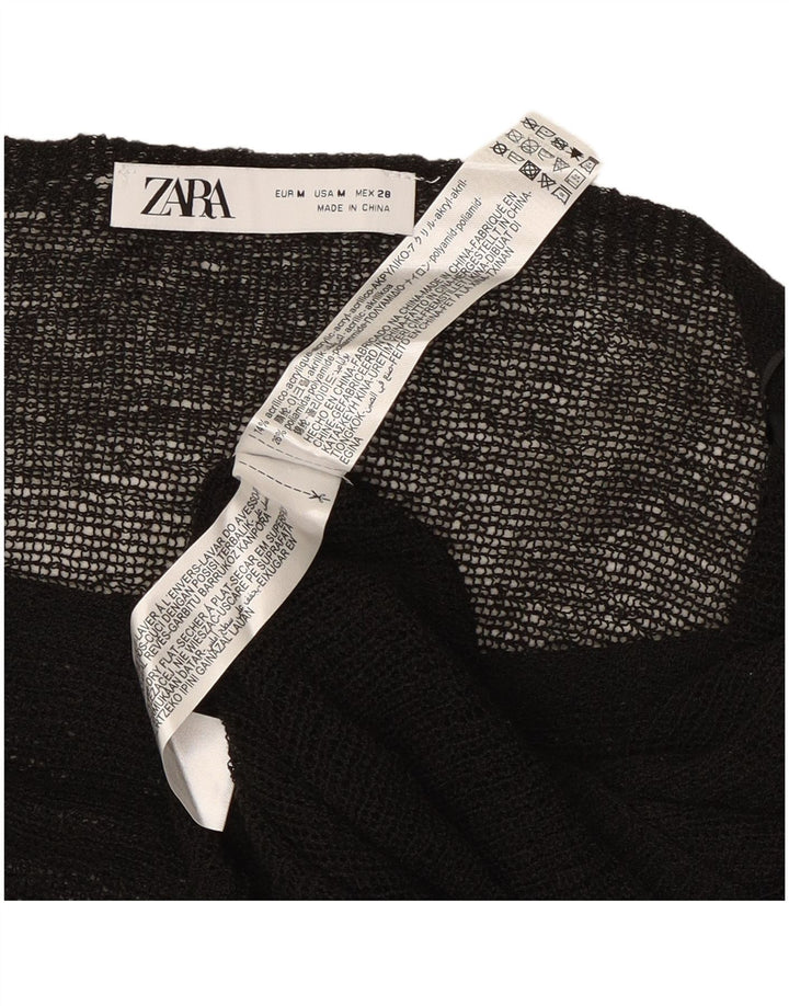 Zara Femme Poncho Blouse Top UK 12 Moyen Noir Acrylique