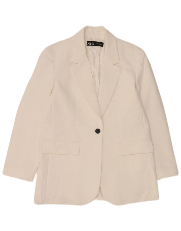Zara Veste Blazer 1 Bouton Femme UK 14 Polyester Blanc Moyen
