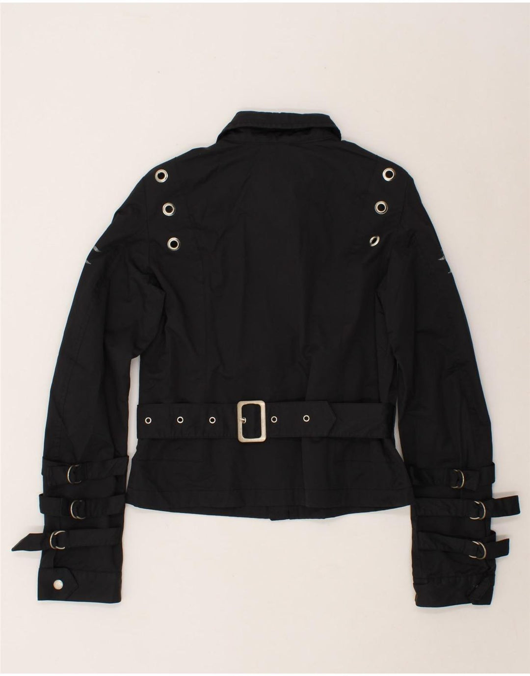 REPLAY Veste Bomber Graphique Femme UK 14 Large Noir Coton