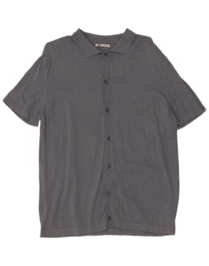 Zara Cardigan à manches courtes pour hommes, pull en coton gris, grand