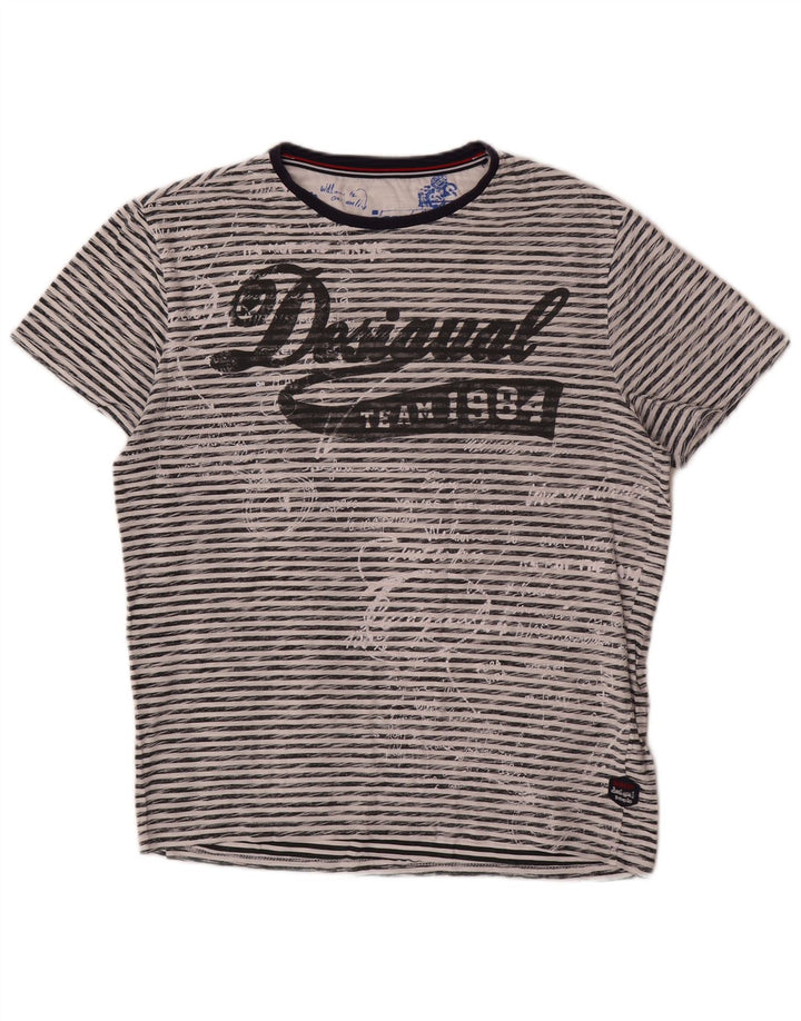 Desigual T-Shirt Graphique Homme Large Gris Rayé
