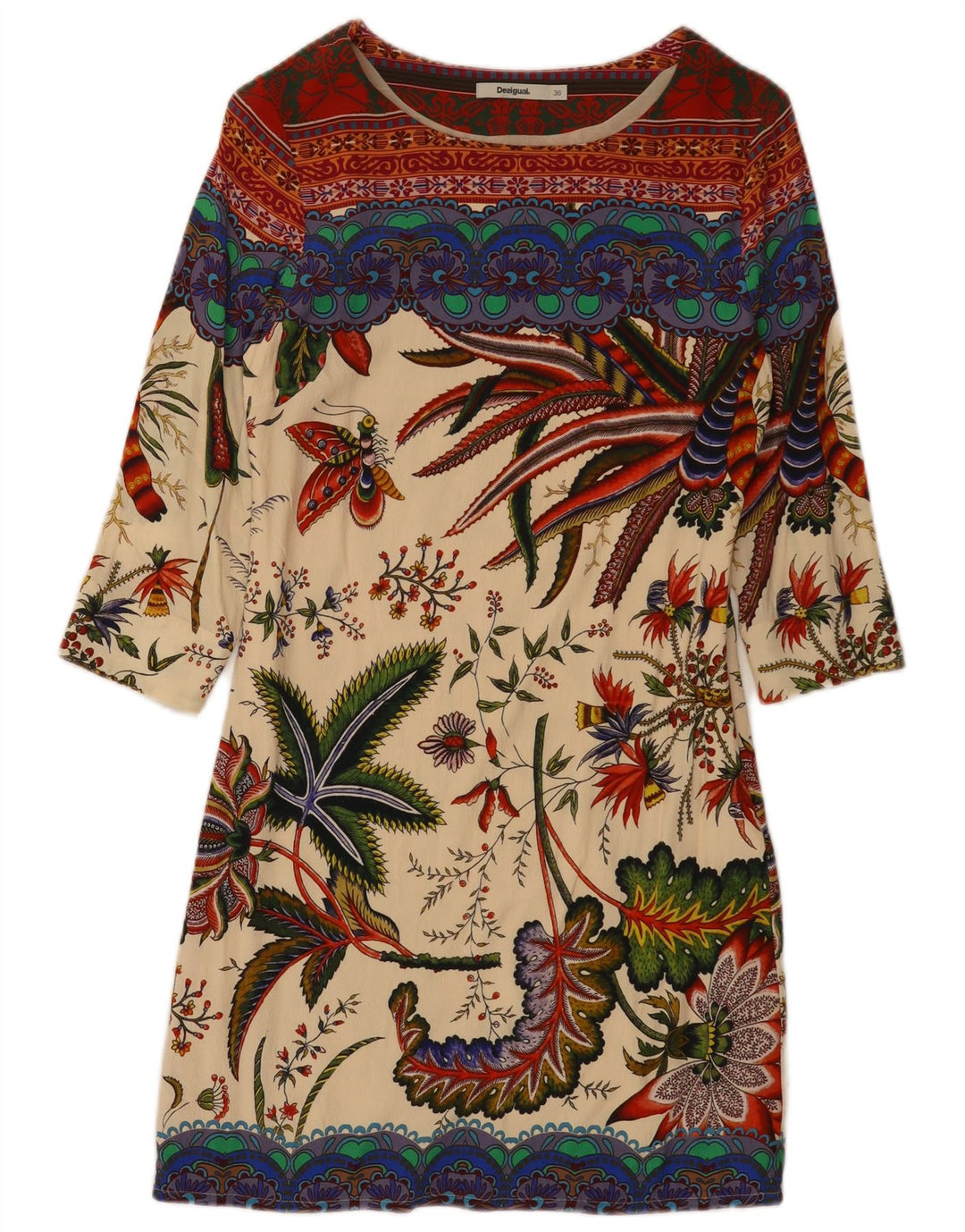 DESIGUAL Robe droite graphique pour femme EU 36 Petit motif floral multicolore
