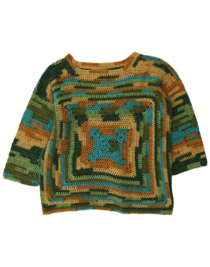 vintage Womens Boat Neck Jumper Sweater UK 14 Moyen Multicolore