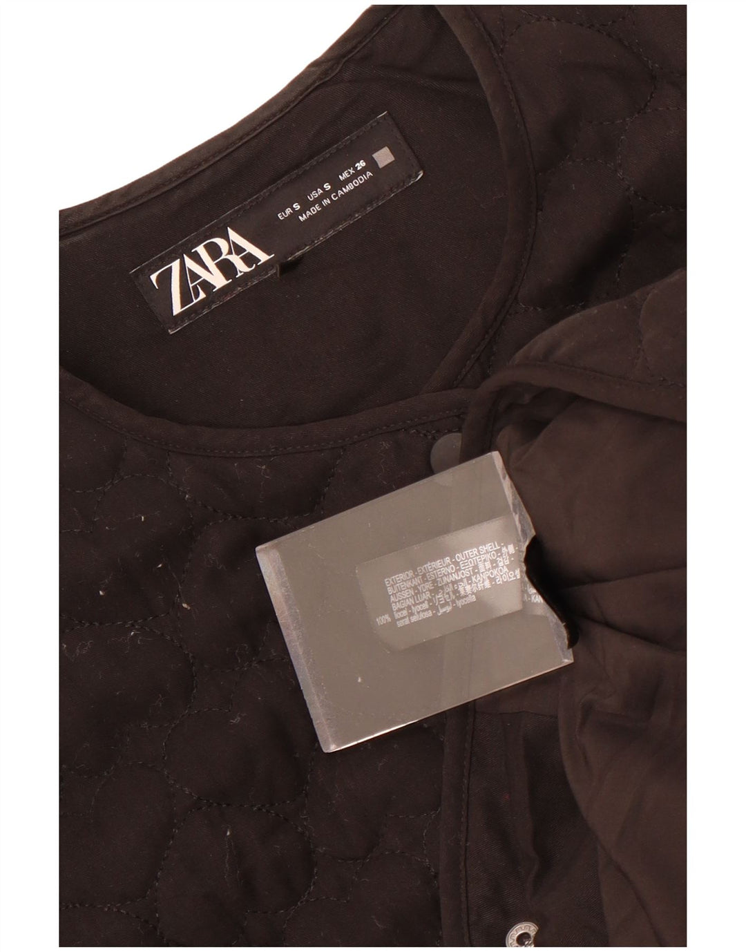 Zara Veste matelassée surdimensionnée pour femme UK 10 Petit Lyocell Noir