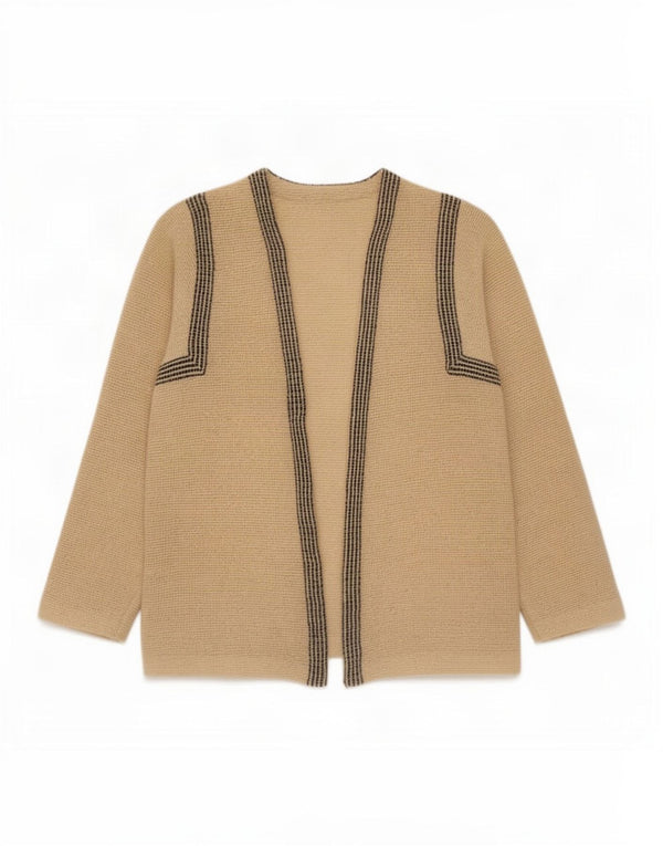 vintage Womens Open Cardigan Sweater UK 8 Petit Beige Rayé
