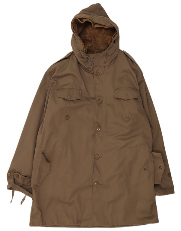 VINTAGE Veste Parka Militaire À Capuchon Homme IT 54 2XL Coton Kaki