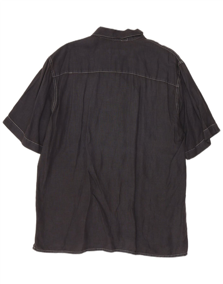 Cerruti Chemise à Manches Courtes Homme Large Bleu Marine Lin