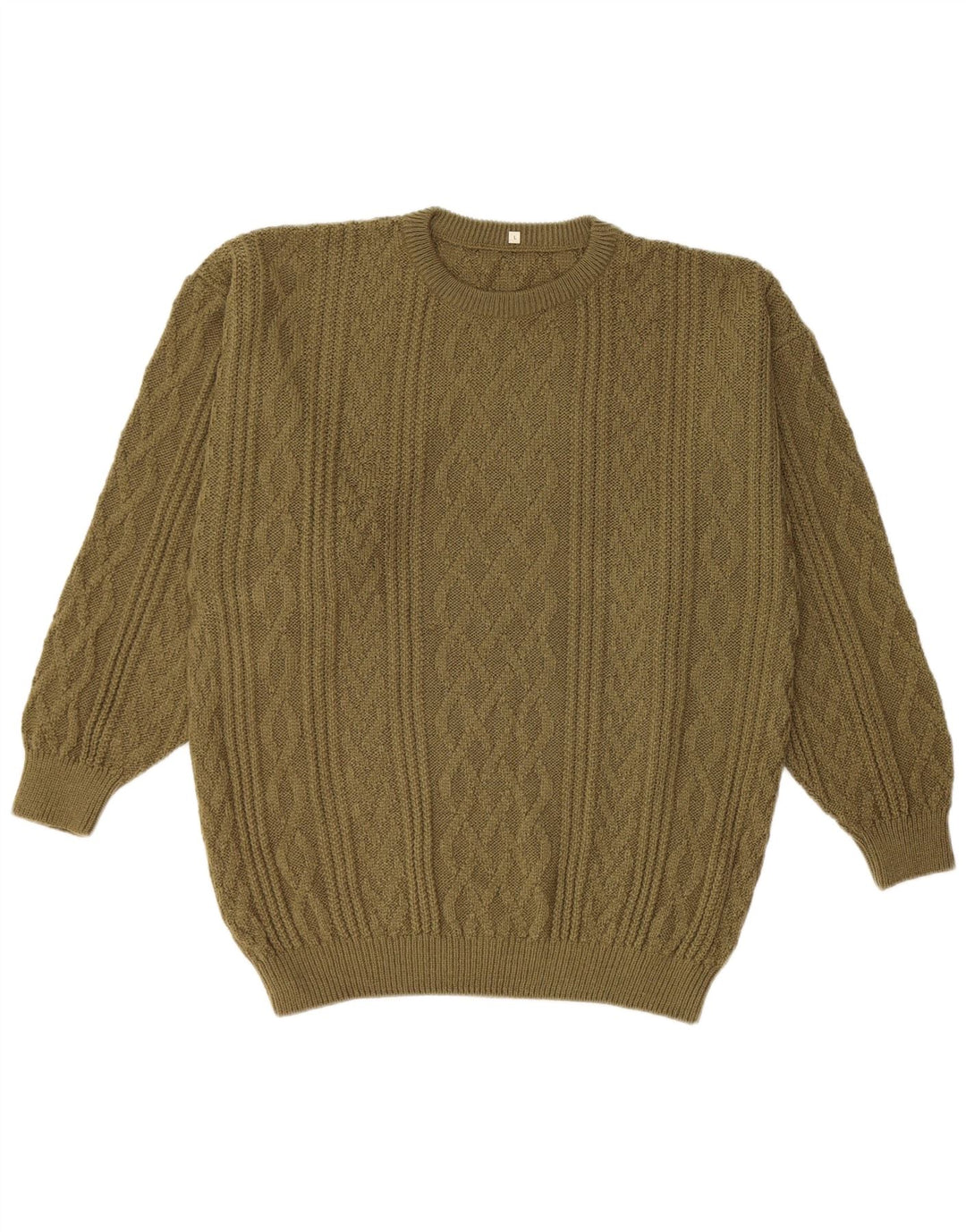 vintage Mens Crew Neck Jumper Pull Grand Kaki Acrylique