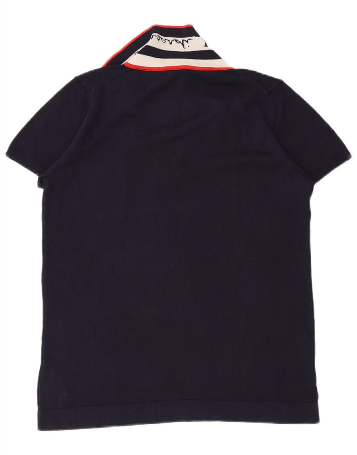 TRUSSARDI JEANS Pull col polo pour femme UK 14 Large Bleu marine