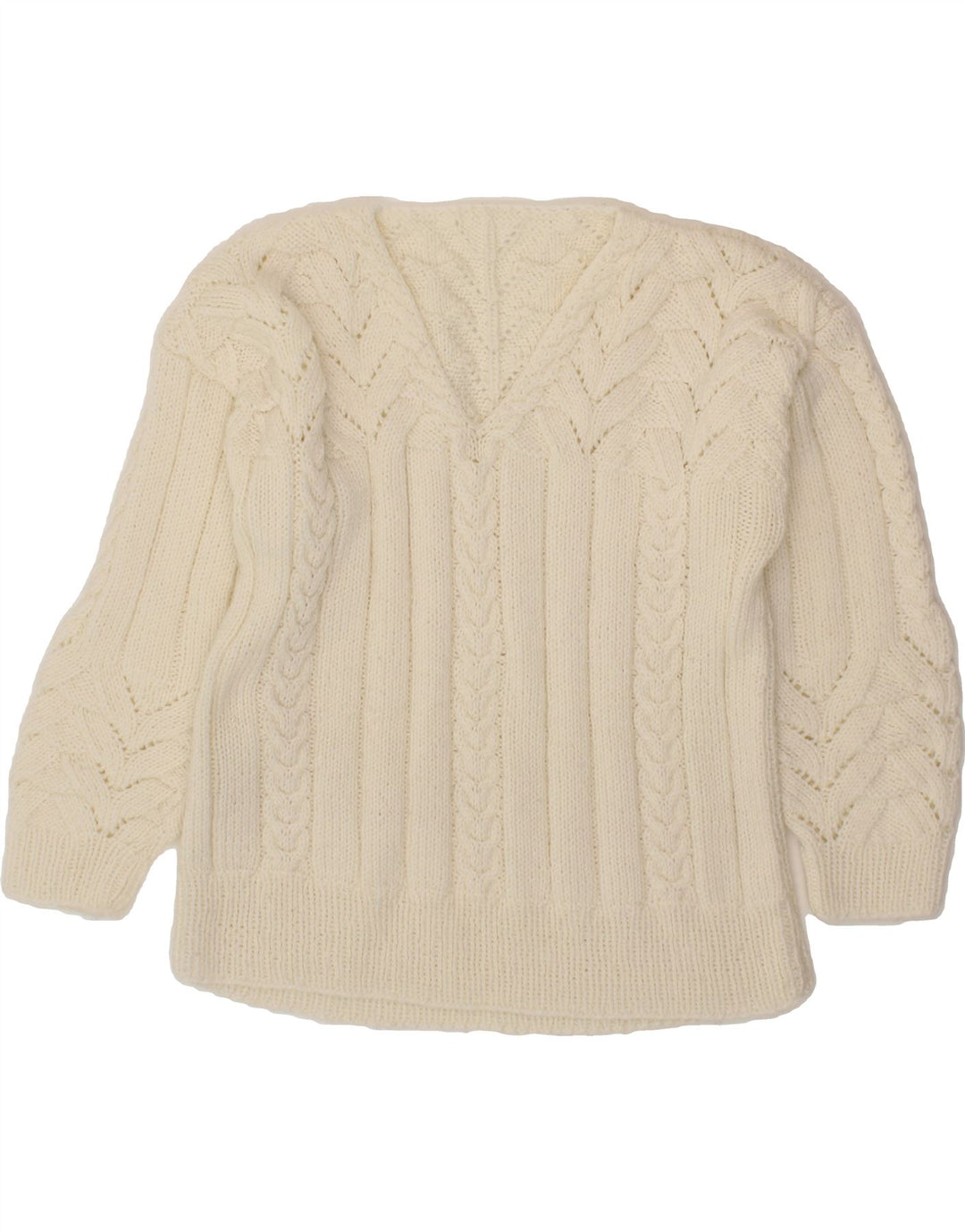 VINTAGE Womens V-Neck Jumper Sweater UK 14 Large White Vintage Vintage and Second-Hand Vintage from Messina Hembry 